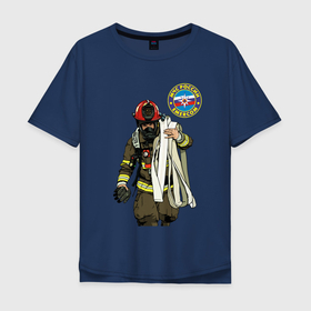 Мужская футболка хлопок Oversize с принтом Спасатель МЧС в Тюмени, 100% хлопок | свободный крой, круглый ворот, “спинка” длиннее передней части | мчс | мчс россии | пожарник | пожарные | пожарный | спасатели | спасатель