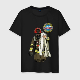 Мужская футболка хлопок с принтом Спасатель МЧС в Курске, 100% хлопок | прямой крой, круглый вырез горловины, длина до линии бедер, слегка спущенное плечо. | мчс | мчс россии | пожарник | пожарные | пожарный | спасатели | спасатель