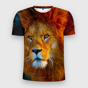 Мужская футболка 3D спортивная с принтом Лев 3D в Новосибирске, 100% полиэстер с улучшенными характеристиками | приталенный силуэт, круглая горловина, широкие плечи, сужается к линии бедра | Тематика изображения на принте: leon king | голова льва | король лев | лев | симба | хищник