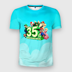 Мужская футболка 3D Slim с принтом Mario в Петрозаводске, 100% полиэстер с улучшенными характеристиками | приталенный силуэт, круглая горловина, широкие плечи, сужается к линии бедра | 35 | mario | mario 3d all stars | mario 3d world | mario bros | super mario | марио