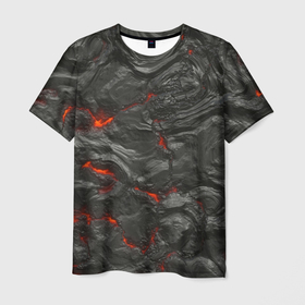 Мужская футболка 3D с принтом Застывшая лава в Новосибирске, 100% полиэфир | прямой крой, круглый вырез горловины, длина до линии бедер | Тематика изображения на принте: абстрактные | абстрактный | абстракция | вилканический | вулкан | вулканические | камень | лава | магма | обсидиан | обсидиановый | огонь