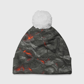 Шапка 3D c помпоном с принтом Застывшая лава в Кировске, 100% полиэстер | универсальный размер, печать по всей поверхности изделия | абстрактные | абстрактный | абстракция | вилканический | вулкан | вулканические | камень | лава | магма | обсидиан | обсидиановый | огонь