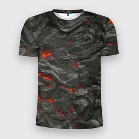 Мужская футболка 3D Slim с принтом Застывшая лава в Санкт-Петербурге, 100% полиэстер с улучшенными характеристиками | приталенный силуэт, круглая горловина, широкие плечи, сужается к линии бедра | Тематика изображения на принте: абстрактные | абстрактный | абстракция | вилканический | вулкан | вулканические | камень | лава | магма | обсидиан | обсидиановый | огонь