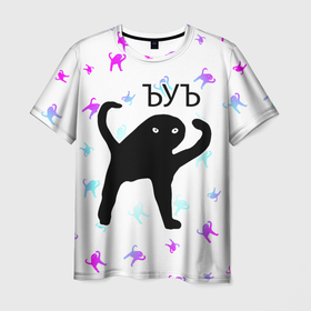 Мужская футболка 3D с принтом ЪУЪ СЪУКА в Санкт-Петербурге, 100% полиэфир | прямой крой, круглый вырез горловины, длина до линии бедер | mem | meme | memes | кот | котик | коты | кошка | кошки | мем | мемы | прикол | приколы | съука | ъуъ