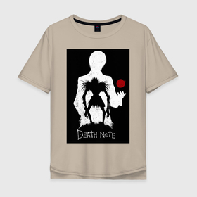 Мужская футболка хлопок Oversize с принтом Тетрадь смерти в Кировске, 100% хлопок | свободный крой, круглый ворот, “спинка” длиннее передней части | death note | яблоко | ягами лайт