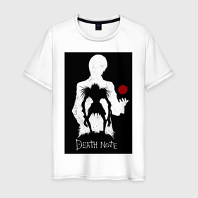 Мужская футболка хлопок с принтом Тетрадь смерти в Новосибирске, 100% хлопок | прямой крой, круглый вырез горловины, длина до линии бедер, слегка спущенное плечо. | death note | яблоко | ягами лайт