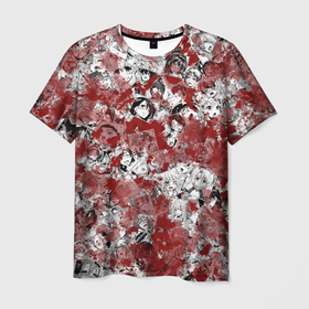 Мужская футболка 3D с принтом Кровавый ахегао в Белгороде, 100% полиэфир | прямой крой, круглый вырез горловины, длина до линии бедер | ahegao | anime | blood | halloween | manga | аниме | ахегао | коллаж | манга | паттерн | пятно | хэллоуин