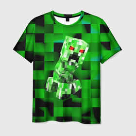 Мужская футболка 3D с принтом Minecraft creeper , 100% полиэфир | прямой крой, круглый вырез горловины, длина до линии бедер | blox | creeper | dungeons | game | geometry | logo | pixel | steve | алекс | герои | детям | зелень | игра | квадраты | крипер | куб | логотипы игр | майнкрафт | мальчикам | мобы | персонажи | пиксель | пиксельный | подземелья