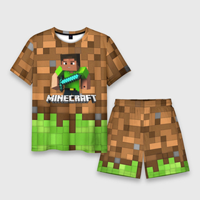 Мужской костюм с шортами 3D с принтом Minecraft logo heroes ,  |  | blox | creeper | dungeons | game | geometry | pixel | steve | алекс | герои | детям | зелень | игра | квадраты | крипер | куб | логотипы игр | майнкрафт | мальчикам | меч | мобы | персонажи | пиксель | пиксельный | подземелья
