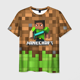 Мужская футболка 3D с принтом Minecraft logo heroes , 100% полиэфир | прямой крой, круглый вырез горловины, длина до линии бедер | blox | creeper | dungeons | game | geometry | pixel | steve | алекс | герои | детям | зелень | игра | квадраты | крипер | куб | логотипы игр | майнкрафт | мальчикам | меч | мобы | персонажи | пиксель | пиксельный | подземелья