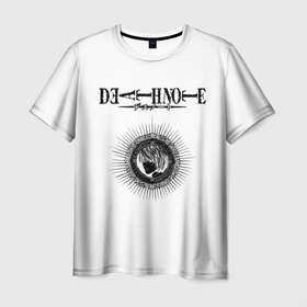 Мужская футболка 3D с принтом готической логотип Тетради смерти на белом фоне в Тюмени, 100% полиэфир | прямой крой, круглый вырез горловины, длина до линии бедер | anime | death note | kira | manga | ryuk | аниме | герой | детектив | детнот | детх нот | детхнот | дэсу ното | иероглиф | кандзи | кира | манга | миса | риюк | рьюзаки | рюзаки | рюк | синигами | тетрадка | эл | э