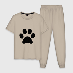 Мужская пижама хлопок с принтом лапа в Белгороде, 100% хлопок | брюки и футболка прямого кроя, без карманов, на брюках мягкая резинка на поясе и по низу штанин
 | кот | кошка | лапа | отпечаток | след