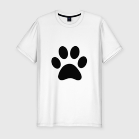 Мужская футболка хлопок Slim с принтом лапа в Санкт-Петербурге, 92% хлопок, 8% лайкра | приталенный силуэт, круглый вырез ворота, длина до линии бедра, короткий рукав | кот | кошка | лапа | отпечаток | след