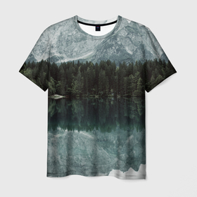 Мужская футболка 3D с принтом отражение горы в озере в Санкт-Петербурге, 100% полиэфир | прямой крой, круглый вырез горловины, длина до линии бедер | гора | горы | озеро | отражение горы | природа