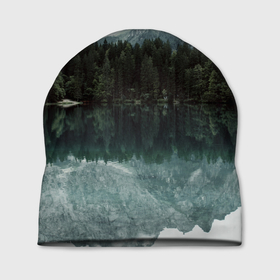Шапка 3D с принтом отражение горы в озере в Екатеринбурге, 100% полиэстер | универсальный размер, печать по всей поверхности изделия | гора | горы | озеро | отражение горы | природа