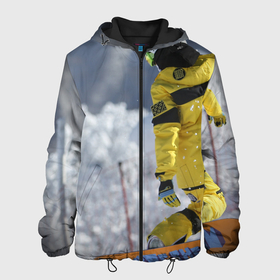 Мужская куртка 3D с принтом сноубордист в Тюмени, ткань верха — 100% полиэстер, подклад — флис | прямой крой, подол и капюшон оформлены резинкой с фиксаторами, два кармана без застежек по бокам, один большой потайной карман на груди. Карман на груди застегивается на липучку | Тематика изображения на принте: snowboard | прыжок | сноуборд | сноубординг | сноубордист | экстрим