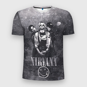 Мужская футболка 3D Slim с принтом Nirvana в Санкт-Петербурге, 100% полиэстер с улучшенными характеристиками | приталенный силуэт, круглая горловина, широкие плечи, сужается к линии бедра | cobain | kurt | nirvana | кобейн | курт | нирвана