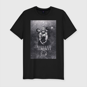 Мужская футболка хлопок Slim с принтом Nirvana в Белгороде, 92% хлопок, 8% лайкра | приталенный силуэт, круглый вырез ворота, длина до линии бедра, короткий рукав | cobain | kurt | nirvana | кобейн | курт | нирвана
