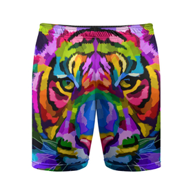 Мужские шорты спортивные с принтом Neon tiger ,  |  | color | ears | eyes | muzzle | neon | tiger | vanguard | view | авангард | взгляд | глаза | неон | тигр | уши | цвет