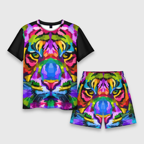 Мужской костюм с шортами 3D с принтом Neon tiger ,  |  | color | ears | eyes | muzzle | neon | tiger | vanguard | view | авангард | взгляд | глаза | неон | тигр | уши | цвет