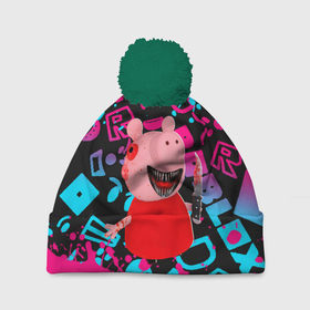 Шапка 3D c помпоном с принтом Roblox piggy/Свинка Пигги в Курске, 100% полиэстер | универсальный размер, печать по всей поверхности изделия | game | piggy | roblox | блок | игра | игрушка | лего | майнкрафт | персонажи | персонажи из кубиков | пигги | роблокс | робот | свинка