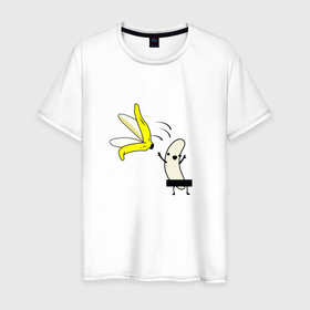 Мужская футболка хлопок с принтом Зрелый Банан в Екатеринбурге, 100% хлопок | прямой крой, круглый вырез горловины, длина до линии бедер, слегка спущенное плечо. | банан | веселый | желтый | кожура | ниже пояса | нудист | прикол | рисунок | фрукт | юмор