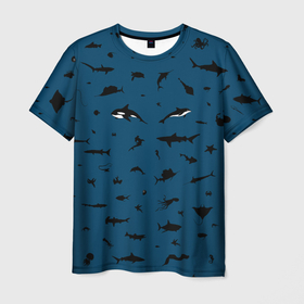 Мужская футболка 3D с принтом Fish в Тюмени, 100% полиэфир | прямой крой, круглый вырез горловины, длина до линии бедер | dolphin | fish | killer whale | see life | shark | акула | дельфин | касатка | морские обитатели | рыба