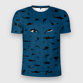 Мужская футболка 3D спортивная с принтом Fish в Белгороде, 100% полиэстер с улучшенными характеристиками | приталенный силуэт, круглая горловина, широкие плечи, сужается к линии бедра | dolphin | fish | killer whale | see life | shark | акула | дельфин | касатка | морские обитатели | рыба