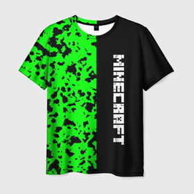 Мужская футболка 3D с принтом MINECRAFT LOGO в Санкт-Петербурге, 100% полиэфир | прямой крой, круглый вырез горловины, длина до линии бедер | blox | creeper | dungeons | game | green | minecraft | neon | pixel | steve | алекс | детям | зелень | игра | кислотный | крипер | куб | логотипы игр | майнкрафт | мальчикам | мобы | пиксель | пиксельный | подземелья | приключения