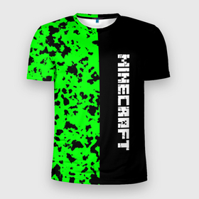 Мужская футболка 3D Slim с принтом MINECRAFT LOGO в Екатеринбурге, 100% полиэстер с улучшенными характеристиками | приталенный силуэт, круглая горловина, широкие плечи, сужается к линии бедра | Тематика изображения на принте: blox | creeper | dungeons | game | green | minecraft | neon | pixel | steve | алекс | детям | зелень | игра | кислотный | крипер | куб | логотипы игр | майнкрафт | мальчикам | мобы | пиксель | пиксельный | подземелья | приключения
