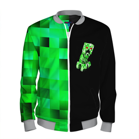 Мужской бомбер 3D с принтом MINECRAFT CREEPER в Тюмени, 100% полиэстер | застегивается на молнию, по бокам два кармана без застежек, по низу бомбера и на воротнике - эластичная резинка | blox | creeper | dungeons | game | geometry | green | neon | pixel | steve | алекс | детям | зелень | игра | кислотный | крипер | куб | логотипы игр | майнкрафт | мальчикам | мобы | неоновый | пиксель | пиксельный | подземелья