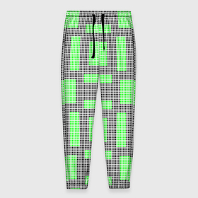 Мужские брюки 3D с принтом Пиксели зеленые в Курске, 100% полиэстер | манжеты по низу, эластичный пояс регулируется шнурком, по бокам два кармана без застежек, внутренняя часть кармана из мелкой сетки | геометрия | зеленые | квадраты | орнамент | па терн | пиксели | узор