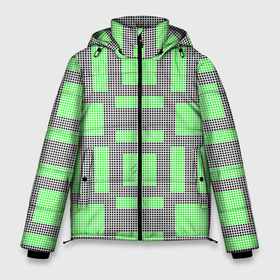 Мужская зимняя куртка 3D с принтом Пиксели зеленые в Петрозаводске, верх — 100% полиэстер; подкладка — 100% полиэстер; утеплитель — 100% полиэстер | длина ниже бедра, свободный силуэт Оверсайз. Есть воротник-стойка, отстегивающийся капюшон и ветрозащитная планка. 

Боковые карманы с листочкой на кнопках и внутренний карман на молнии. | Тематика изображения на принте: геометрия | зеленые | квадраты | орнамент | па терн | пиксели | узор