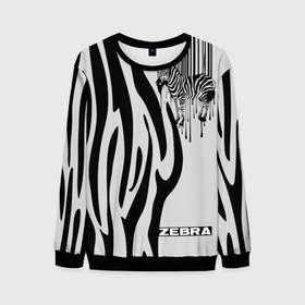 Мужской свитшот 3D с принтом Zebra в Екатеринбурге, 100% полиэстер с мягким внутренним слоем | круглый вырез горловины, мягкая резинка на манжетах и поясе, свободная посадка по фигуре | животное | зебра | полосы | черный | штрихкод
