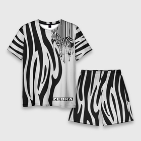 Мужской костюм с шортами 3D с принтом Zebra ,  |  | животное | зебра | полосы | черный | штрихкод
