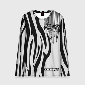 Мужской лонгслив 3D с принтом Zebra в Белгороде, 100% полиэстер | длинные рукава, круглый вырез горловины, полуприлегающий силуэт | животное | зебра | полосы | черный | штрихкод