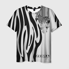 Мужская футболка 3D с принтом Zebra в Екатеринбурге, 100% полиэфир | прямой крой, круглый вырез горловины, длина до линии бедер | животное | зебра | полосы | черный | штрихкод