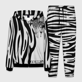 Мужской костюм 3D с принтом Zebra в Белгороде, 100% полиэстер | Манжеты и пояс оформлены тканевой резинкой, двухслойный капюшон со шнурком для регулировки, карманы спереди | животное | зебра | полосы | черный | штрихкод