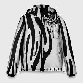 Мужская зимняя куртка 3D с принтом Zebra в Белгороде, верх — 100% полиэстер; подкладка — 100% полиэстер; утеплитель — 100% полиэстер | длина ниже бедра, свободный силуэт Оверсайз. Есть воротник-стойка, отстегивающийся капюшон и ветрозащитная планка. 

Боковые карманы с листочкой на кнопках и внутренний карман на молнии. | Тематика изображения на принте: животное | зебра | полосы | черный | штрихкод