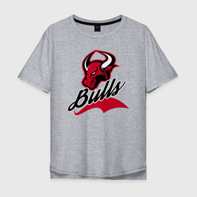 Мужская футболка хлопок Oversize с принтом Бык в Екатеринбурге, 100% хлопок | свободный крой, круглый ворот, “спинка” длиннее передней части | бык | животное | красный | логотип