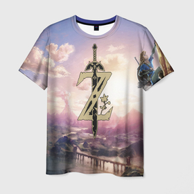 Мужская футболка 3D с принтом zelda в Санкт-Петербурге, 100% полиэфир | прямой крой, круглый вырез горловины, длина до линии бедер | zelda | игровой фон | меч в середине | прикольный фон | простой фон