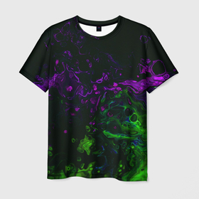 Мужская футболка 3D с принтом Acid в Белгороде, 100% полиэфир | прямой крой, круглый вырез горловины, длина до линии бедер | abstraction | circles | paint | stains | violet | watercolor | абстракция | акварель | кислотный | краски | круги | разводы | салатовый | фиолетовый