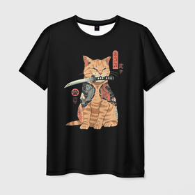 Мужская футболка 3D с принтом KoteYakuza в Тюмени, 100% полиэфир | прямой крой, круглый вырез горловины, длина до линии бедер | кот | самурай