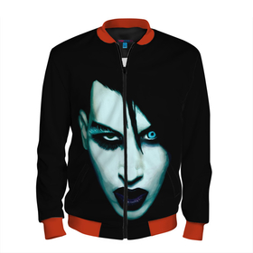 Мужской бомбер 3D с принтом Marilyn Manson в Новосибирске, 100% полиэстер | застегивается на молнию, по бокам два кармана без застежек, по низу бомбера и на воротнике - эластичная резинка | Тематика изображения на принте: goth | gothic | manson | marilyn | metal | mm | music | rock | гот | готы | метал | мэнсон | мэрилин | рок