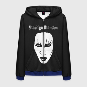 Мужская толстовка 3D на молнии с принтом Marilyn Manson в Екатеринбурге, 100% полиэстер | длина до линии бедра, манжеты и пояс оформлены мягкой тканевой резинкой, двухслойный капюшон со шнурком для регулировки, спереди молния, по бокам два кармана | goth | gothic | manson | marilyn | metal | mm | music | rock | гот | готы | метал | мэнсон | мэрилин | рок
