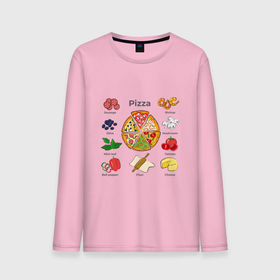 Мужской лонгслив хлопок с принтом Рецепт пиццы , 100% хлопок |  | Тематика изображения на принте: блюдо | грибы | колбаса | колбаска | креветки | кусочки пиццы | мята | оливки | перец | пицца | помидоры | сыр | тесто