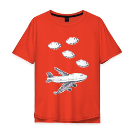 Мужская футболка хлопок Oversize с принтом Самолет в облаках в Петрозаводске, 100% хлопок | свободный крой, круглый ворот, “спинка” длиннее передней части | air | airplane | авиа | авиакомпания | авиаперевозки | летает | облака | облачка | самолет | самолетик