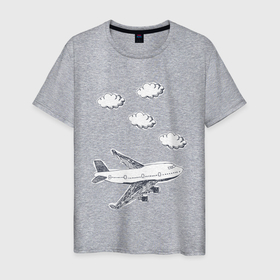Мужская футболка хлопок с принтом Самолет в облаках в Кировске, 100% хлопок | прямой крой, круглый вырез горловины, длина до линии бедер, слегка спущенное плечо. | air | airplane | авиа | авиакомпания | авиаперевозки | летает | облака | облачка | самолет | самолетик