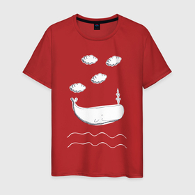 Мужская футболка хлопок с принтом Кит в облаках в Белгороде, 100% хлопок | прямой крой, круглый вырез горловины, длина до линии бедер, слегка спущенное плечо. | вода | волны | кит | китенок | морской | нарисованный кит | облака | рисованный кит