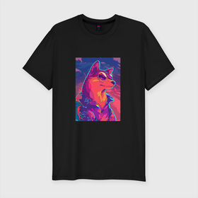 Мужская футболка хлопок Slim с принтом NEON ART в Петрозаводске, 92% хлопок, 8% лайкра | приталенный силуэт, круглый вырез ворота, длина до линии бедра, короткий рукав | art | neon aesthetic | neon art | vaporwave art | цифровые файлы